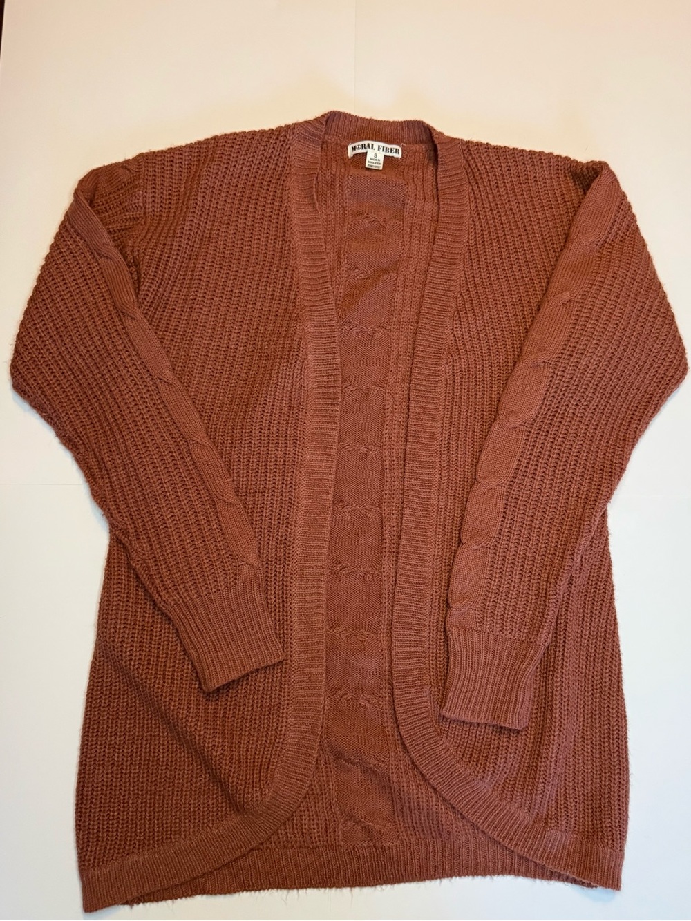 Moral Fiber Mauve Cable-Trim Open Cardigan